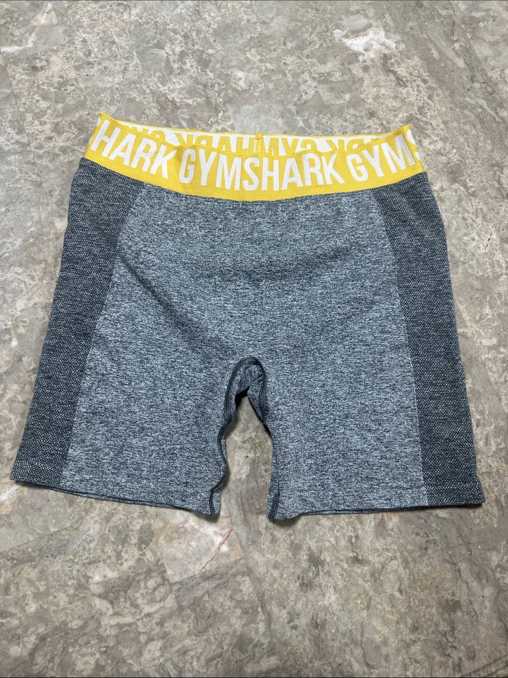 Gymshark Men’s Gray Athletic Shorts with Yellow Branded Waistband